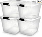 HOMZ 4-Pack 31 Quart Latching Lid, Clear Plastic Storage Organizer Bins, Gray – Stackable Containers for Home & Office Shelves, Kitchen, Garage, and Bathroom Organization