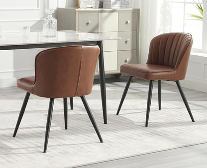 EALSON Modern Dining Chairs Set of 2 Leather Upholstered Accent Dining Room Chairs with Metal Legs Comfortable Armless Kitchen Chairs for Living Room/Dining Room, Brown