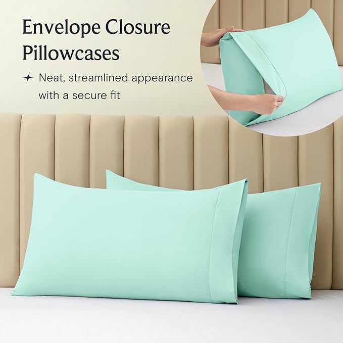 LuxClub 4 PC Sheet Set Bed Sheets Deep Pockets 16" Eco Friendly Wrinkle Free Cooling Machine Washable Hotel Bedding Silky Soft - Aquamarine California King