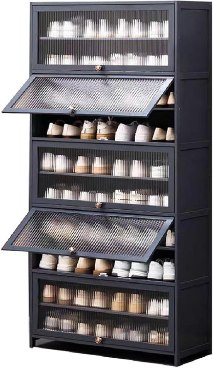 Tall Shoe Cabinet with Acrylic Doors, 10-Tier Large Capacity Bamboo Shoe Cabinet, 40-45 Pairs Freestanding Shoe Rack & Shoe Organizer for Closet Entrance, Hallway, Living Room, Bedroom