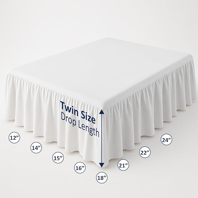 Ruffled Bed Skirt with Split Corners-Dust Ruffle - 18" Drop 100% Microfiber Soft,Sheen & Luxurious Look - Bed Skirts (White -Twin)