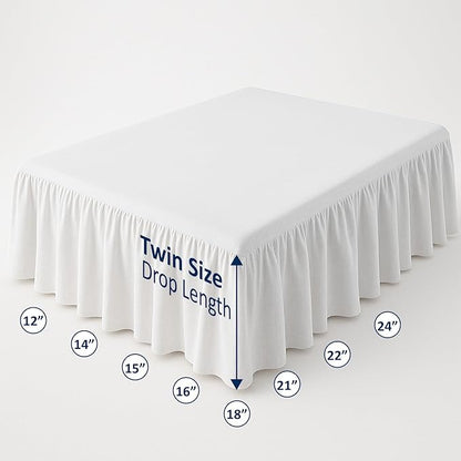 Dust Ruffle with Split Corner Ruffled Gathered Bed Skirt with 12" Drop 100% Microfiber Soft,Sheen & Luxurious Look - Bed Skirts (White -Twin)