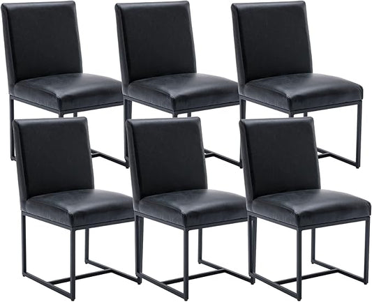 CIMOTA Black Modern Dining Chairs Set of 6, Leather Dining Room Chairs Upholstered Armless Guest Side Chair with Black Base for Dining Room/Kitchen, 6PCS