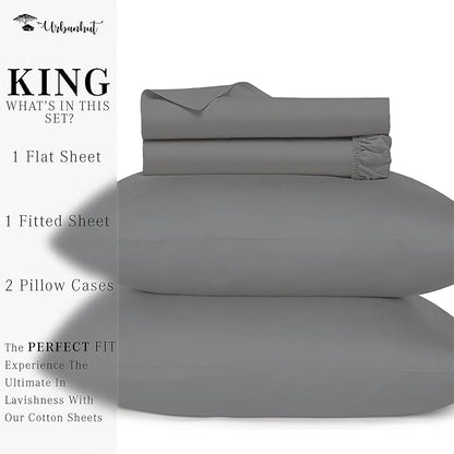 URBANHUT 800 Thread Count 100% Cotton King Size Sheets, Luxury 4 Piece King Bedsheets, Hotel Sheets Sateen Finish - Better Than Egyptian, 16" Elasticized Deep Pocket - Dark Grey