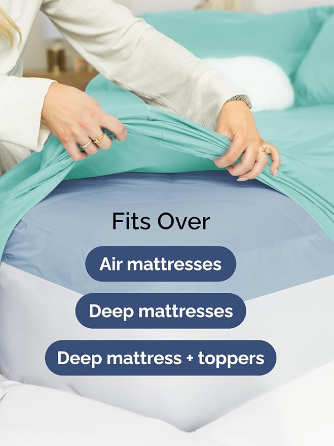 Extra Deep King Sheet Set - 6 Piece Breathable & Cooling Sheets - Hotel Luxury Bed Sheets Set - Easy & Secure Fit - Soft, Wrinkle Free & Comfy Sheets Set - Spa Blue Sheet Set with Extra Deep Pockets