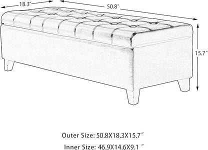 Joveco Storage Ottoman Bench, Tufted Leather 51 Inch Storage Bench for End of Bed Bedroom Living Room (51”, Dark Gray)