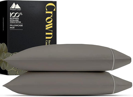 Mayfair Linen Standard Pillowcases Set of 2 - Luxury 2000 Series 100% Egyptian Cotton Standard/Queen Size Pillow Cases, Soft, Envelope Closure Hotel Quality Pillowcase (21 x 32, Dark Grey)