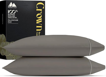Mayfair Linen 100% Egyptian Cotton King Pillow Cases Set of 2 - Luxury 2000 Series King Size Pillowcases, Soft Cooling Breathable, Envelope Closure Hotel Quality Pillowcase (21 x 41, Dark Grey)