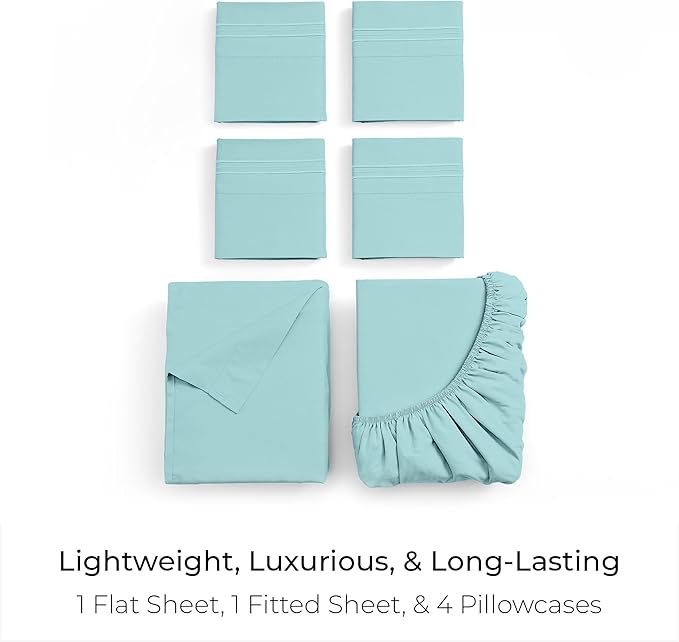 Mellanni California King Sheet Set - 6-Piece Iconic Collection Bedding, (Including 4 Pillowcases), 16-Inch Deep Pocket, Easy Care, Extra Soft, Cooling Sheets, Brushed Microfiber - Aqua