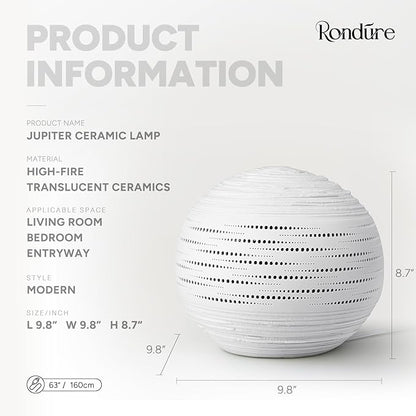 RONDURE 8.7" Modern Ceramic Table Lamp, Modern Bedside Lamps for Bedroom, Living Room and Nightstand, White Translucent Ceramic Shade, Warm Ambient Lighting, Corded