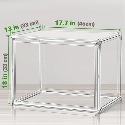XXX-Large Extra Large Acrylic Display Case 17''x13''x13'' Transparent Shoe Display Case Sneaker Bag Organizer Clear Stackable Boot & Shoe Boxes Large Showcase for Helmet, Handbag, Figures Collectibles