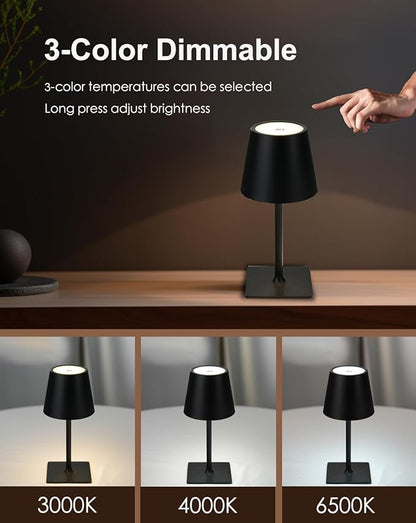Cordless Table Lamp, Rechargeable Table Lamp with Touch Dimmable Control, Portable LED Desk Lamp for Indoor Patio (Black-Rectangle, 2)