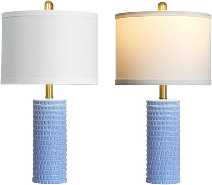 24.5" Table Lamp Set of 2, Modern Ceramic Bedside Lamps for Night Stands, Classic Small Lamp Nightstand Lamp for Bedroom Living Room Desk End Table Rotary Switch Blue