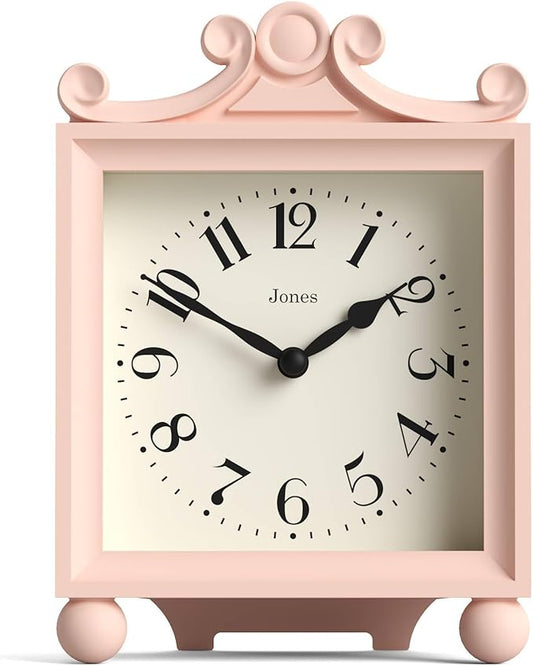 JONES CLOCKS® Parlour Mantel Clock | Classic Carriage Clock | Rose Pink | Elegant Square Decorative case, Perfect for Mantel, Shelf, Table or Bedside