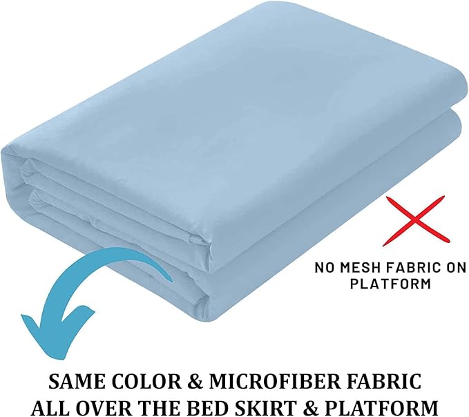 SKY BEDDINGS - Queen Size Ruffled Bed Skirt with Split Corners - 12 Inch Drop Dust Ruffle Bed Skirt with Platform Three Sided Coverage - 100% Microfiber, Light Blue
