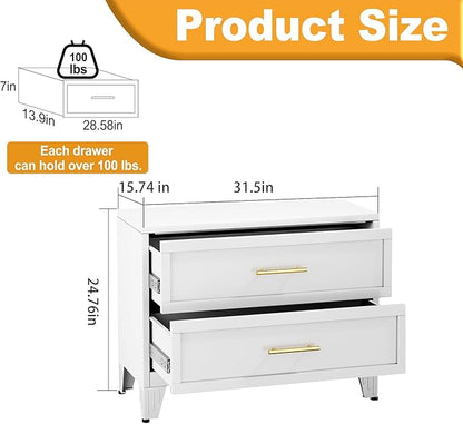Metal Dressers, White Small Dresser for Bedroom, 24.76" H Dressers & Chests of Drawers, Dresser and Nightstand Sets for Living Room, Entryway, Hallyway (White, 2 Drawers)