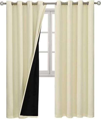 BGment Cream 100% Blackout Curtains for Living Room 84 Inch Length 2 Panels, Thermal Insulated Full Light Blocking Grommet Soundproof Window Drapes for Bedroom with Black Liner, 52 Inch Wide Each