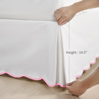 HIG Off-White Chic Queen Bed Skirt - Easy Fit Scallop Edge Pleated Bedskirts, 14 Inch Drop Anti-Slip Dust Ruffle, Thick Fabric for Enhanced Privacy, Pre-Washed for Long-Lasting Use(N60022)