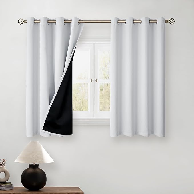 BGment Greyish White Short Blackout Curtains for Bedroom, Thermal Insulated Energy Efficiency Noise Reducing Grommet Curtains 54 Inch Length with Liner for Small Window 2 Panels Each 46 Inch Wide