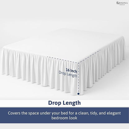 KRISHNA Ruffled Bed Skirt with Split Corners King, 100% Microfiber Hotel Quality, 16 Inch Drop Dust Ruffle Gathered Bedskirt with Platform, 78" x 80", White