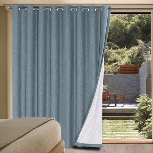 H.VERSAILTEX Linen Blackout Curtains Durable Thick Textured Linen Look 100% Blackout Patio Door Curtain Anti Rust Grommet Extra Wide Sliding Door Curtain Panel, W100 x L96 inch - Stone Blue