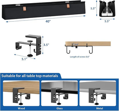 Zilink No Drill Under Desk Cable Management Tray 40" Cord Organizer for Table Clamp/Screw Mount Cable Management Under Desk Waterproof Fabric Cable Management Tray for Office, Home