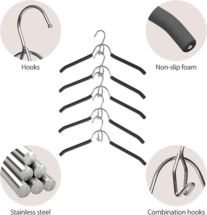 VWV Hangers, Space Saving Hanger, Heavy-Duty Stainless Steel Sweater and Shirt Hanger, Wardrobe Organizer (Black, 10 Pack)