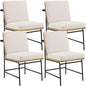 Modern Dining Chairs Set of 4, Comfy PU Leather Side Chairs Guest Chairs with Wooden Backrest Black Metal Legs for Dining Room Living Room, Beige
