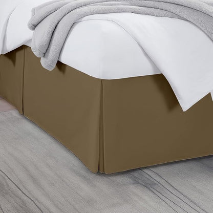 Full Bed Skirt, Luxury 21 Inch Drop Taupe Pleated Bed Skirt, Double Brushed Microfiber, Box Pleat Design, Wrinkle & Fade Resistant, Easy Fit Tailored Bedskirt for Full Size Beds