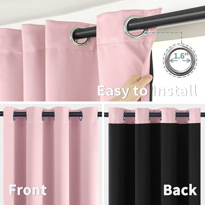 BGment Baby Pink 100% Blackout Curtains for Nursery Bedroom 84 Inch Length 2 Panels, Thermal Insulated Full Light Blocking Grommet Noise Cancelling Window Curtains for Girls Room, 38 Inch Wide Each