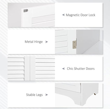 HOMCOM Tall Narrow Bathroom Storage Cabinet with Doors and Shelf Adjustability, Freestanding Linen Cabinet with 2 Cabinets and Countertop, White