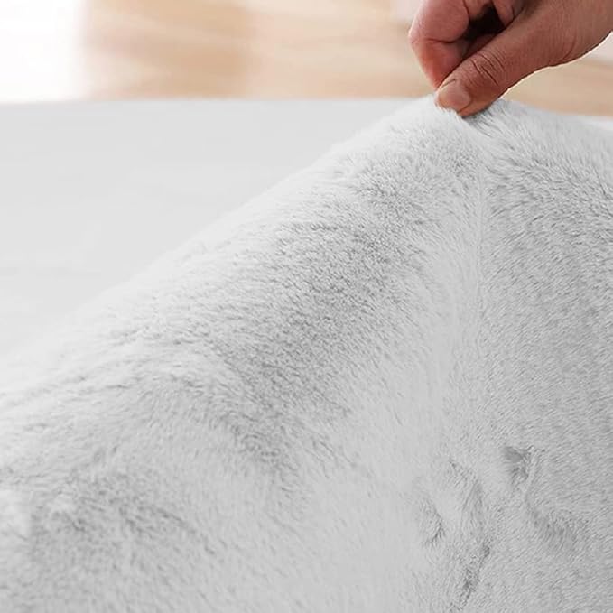 Faux Fuzzy Washable Fur Area Rugs for Bedroom 3x5 Silver Gray Fluffy Rug for Living Room Cute Room Nursery Rug