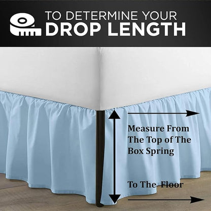 SKY BEDDINGS - Full Size Ruffled Bed Skirt with Split Corners - 16 Inch Drop Dust Ruffle Bed Skirt with Platform Three Sided Coverage - 100% Microfiber, Light Blue