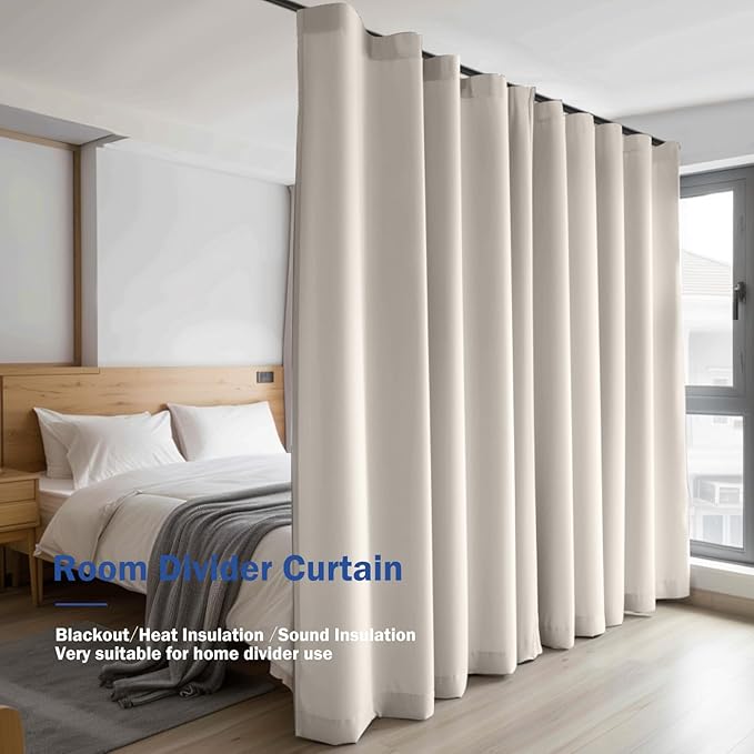 Room Divider Blackout Curtain Track Curtains Wall Dividers Panels Screen for Living Rooms Bedroom Office Privacy Partition Separation, W120 × L96 Inch,1 Panel, Beige