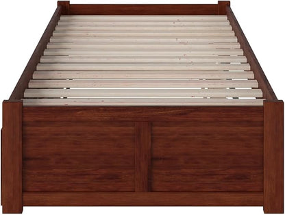 AFI Concord Twin Size Platform Bed with Footboard & Twin Trundle in Walnut