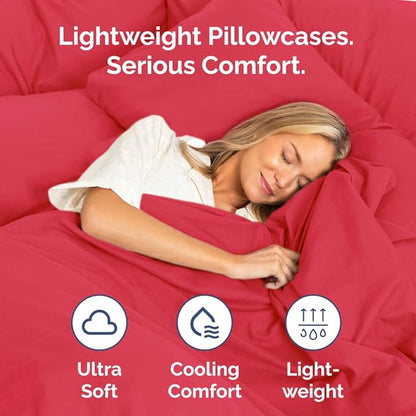 CGK Unlimited King Size Microfiber Pillowcase Set, 4 Pieces, Red