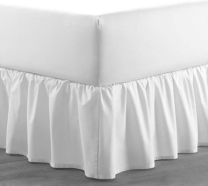 White Solid Ruffled Bed Skirt Short Queen-20 Inch Drop Split Corner, Microfiber Bedskirt with Platform Three Sided Coverage