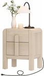 WAMPAT 23.7" Tall Modern Nightstand with Charging Station,Wood Bedside Table w/2 Storage Drawers,Curved Profile Design,Sofa Side Table End Table for Bedroom, Living Room, Beige