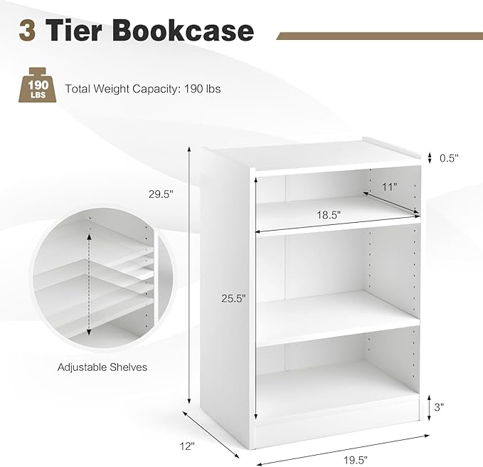 LOKO 3-Tier Open Bookcase, Modern 3-Cube Bookshelf with 18-Position Adjustable Shelves & Anti-toppling Devices, Multipurpose Cubical Display Storage Organizer for Living Room Study (1, White)
