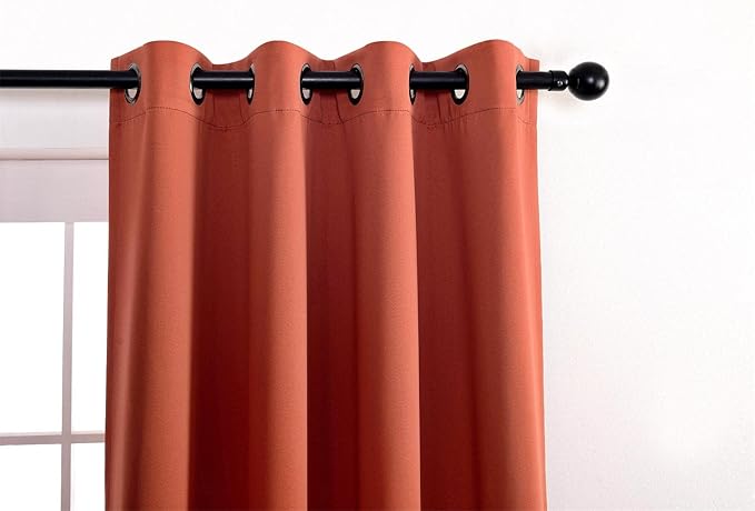 MIUCO 1 Pair Thermal Insulated Grommet 52-Inch-by-63-Inch Blackout Window Curtain Panels with 2 Tie Backs, Rust