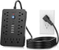 10 FT Flat Plug Surge Protector Power Strip,11 Multiple AC Outlets with 6 USB Ports (2 USB C), 10 Feet Extension Cord, 1250W/10A, One Touch Switch Button, 17 in 1 Compact powerstrip