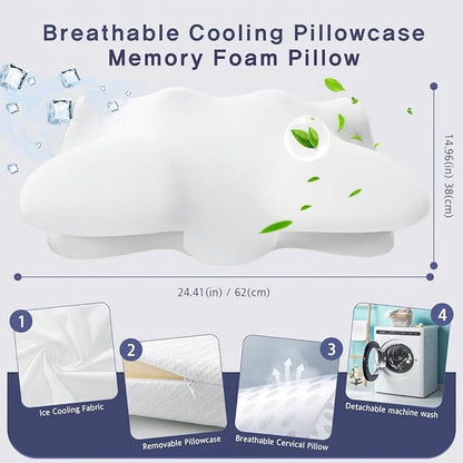 Extra High Loft Cervical Pillow for Side Sleepers, 6.30" Ergonomic Memory Foam Pillow for Broad Shoulders, Dual-Height Design, Washable Cover