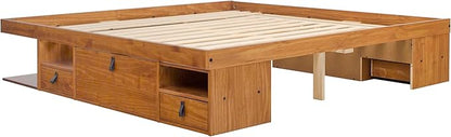 memomad Bali Storage Platform Bed with Drawers (King Size, Oak Brown Wood)
