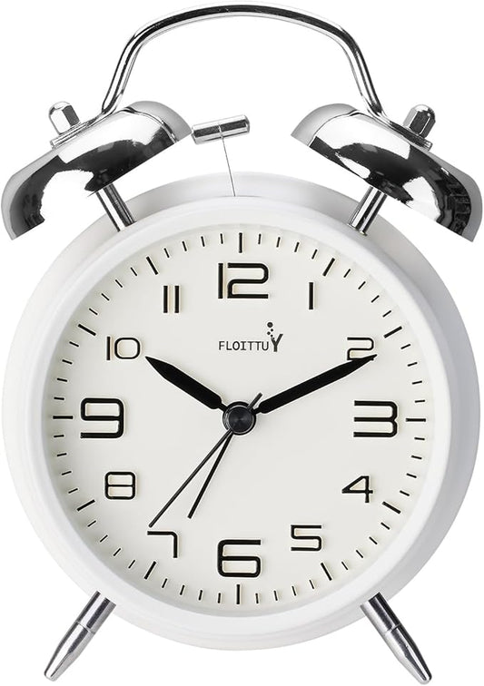 (Loud Alarm for Deep Sleepers 4'' Twin Bell Alarm Clock, Stereo Digital Dial Alarm Clock with Backlight for Bedroom and Home Decoration(Aurora White)