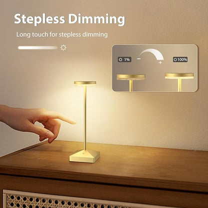 3 Pack 7.67in Gold Small Cordless Table Lamps Rechargeable, Battery Operated Mini Lamp, Small Lamp Touch Portable Table Lights, LED Night Light for Bedside/Dining/Bar/Outdoor (Gold-C)