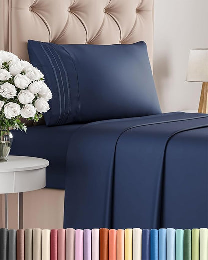 Twin XL Size 3 Piece Sheet Set - Comfy Breathable & Cooling Bed Sheets Set - Hotel Luxury Bedding for Women, Men, Kids, Teens, Boys & Girls - Deep Pockets, Soft, Wrinkle Free - Oeko-Tex - Navy Blue