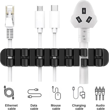 SOULWIT Upgraded Cable Holder, Cable Management Cord Organizer Clips Silicone Self Adhesive for Desktop USB Charging Cable Power Cord Bedside Wire PC Office Home (3/5/7 slot,Black)