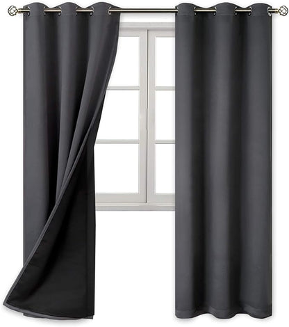 BGment Thermal Insulated 100% Blackout Curtains for Bedroom with Black Liner, Double Layer Full Room Darkening Noise Reducing Grommet Curtain (42 x 84 Inch, Dark Grey, 2 Panels)