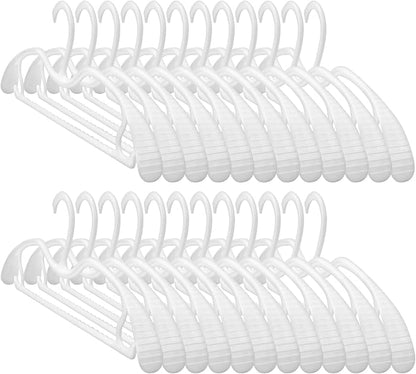 24 Pack Upgraded Short Neck Vertical Space Saver Hangers Heavy Duty Wide Shoulder Clothes Hangers Built-in Dual Hooks Wave Pattern Non-Slip Plastic Hangers for Coats Suits Dresses Pants - White