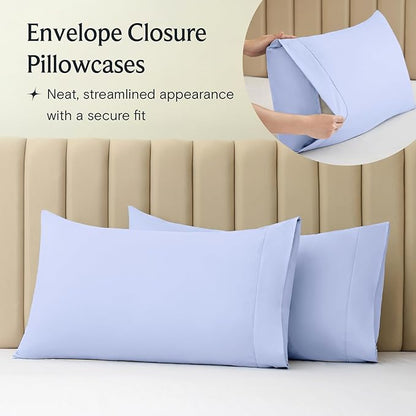 LuxClub 4 PC Sheet Set Bed Sheets Deep Pockets 16" Eco Friendly Wrinkle Free Cooling Machine Washable Hotel Bedding Silky Soft - Sky Blue California King